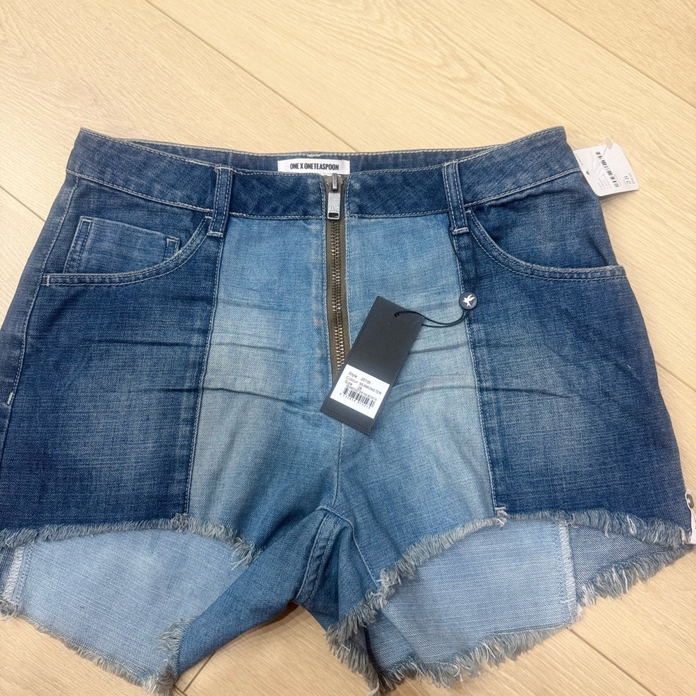 One Teaspoon Blue Jean Shorts Distressed Cut-Off Style
